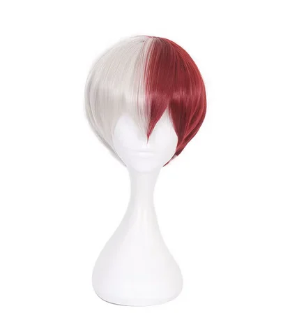 High Quality Anime My Hero Academia Boku no Hiro Akademia Shoto Todoroki Shouto White And Red Cosplay Wig + Wig Cap