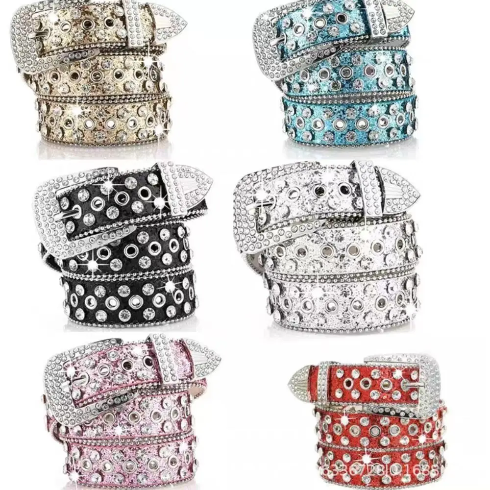 All-match PU Leather Rhinestone Belts Y2K Spicy Girl Rivet Belt Blingbling Alloy Women Waistband Men