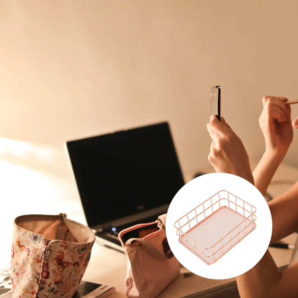 

2Pcs Storage Box Iron Made Multi Purpose Baskets for Desk Organizing Household Sundries Square Container Bright Finish