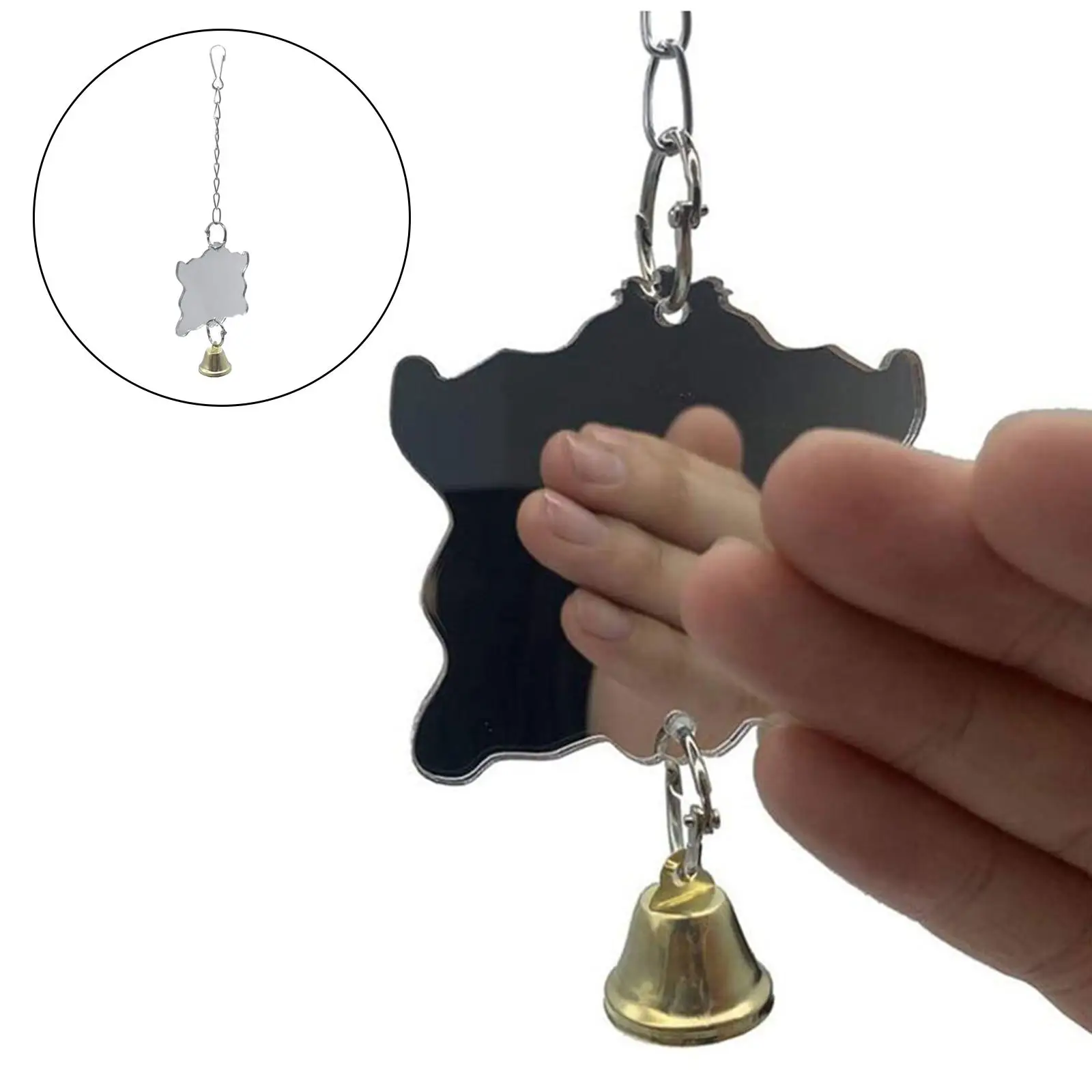 Bird Mirror with Bell Clip On Cage Accessory Cage Hanging Strip Bite Toy Parrot Bites Toy for Bird Cage Lovebird Cockatoo Macaw