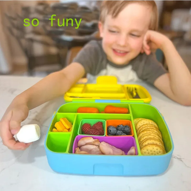 Silicone Lunch Box Microwaveable Household Square Salad Dressing Compartment Artifact Lunch Box for Kids