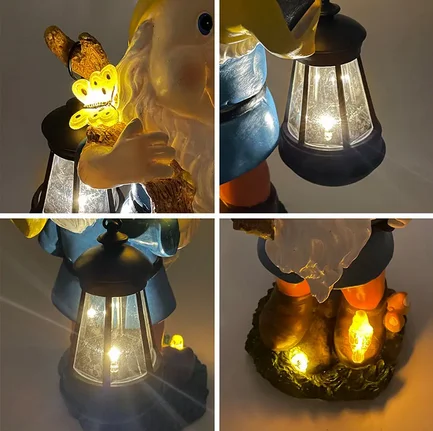 in stock Cartoon Yellow Hat Solar Dwarf Holding Lamp Garden Landscape Elf Courtyard Creative Resin Craft Home Outdoor Decor