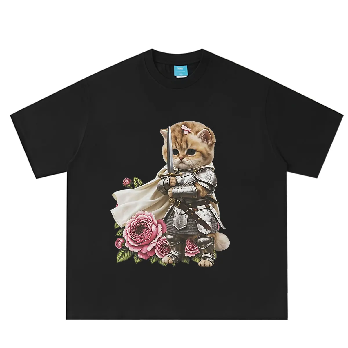 Funny Cat Knight Meme T Shirt Men Women Vintage Fashion Oversized T-Shirt Summer Loose Casual Cotton Aesthetic Trend T-shirts