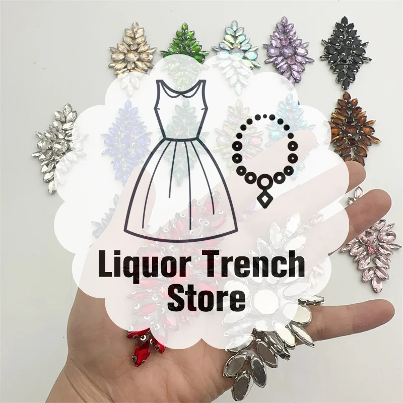 Glass Beaded Rhinestone Applique Handmade Iron On Rhinestone Patch Floral Clothes Decor Crystal Appliques Wedding Bridal Dress