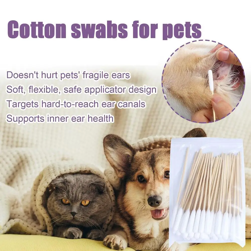 50/100Pcs Pet Ear Cleaner Cotton Buds Dog Ear Cleaner Cotton Swab Sticks Cotton Buds For Dog Cat Ear Wax Removal Pet Suppli L2S7