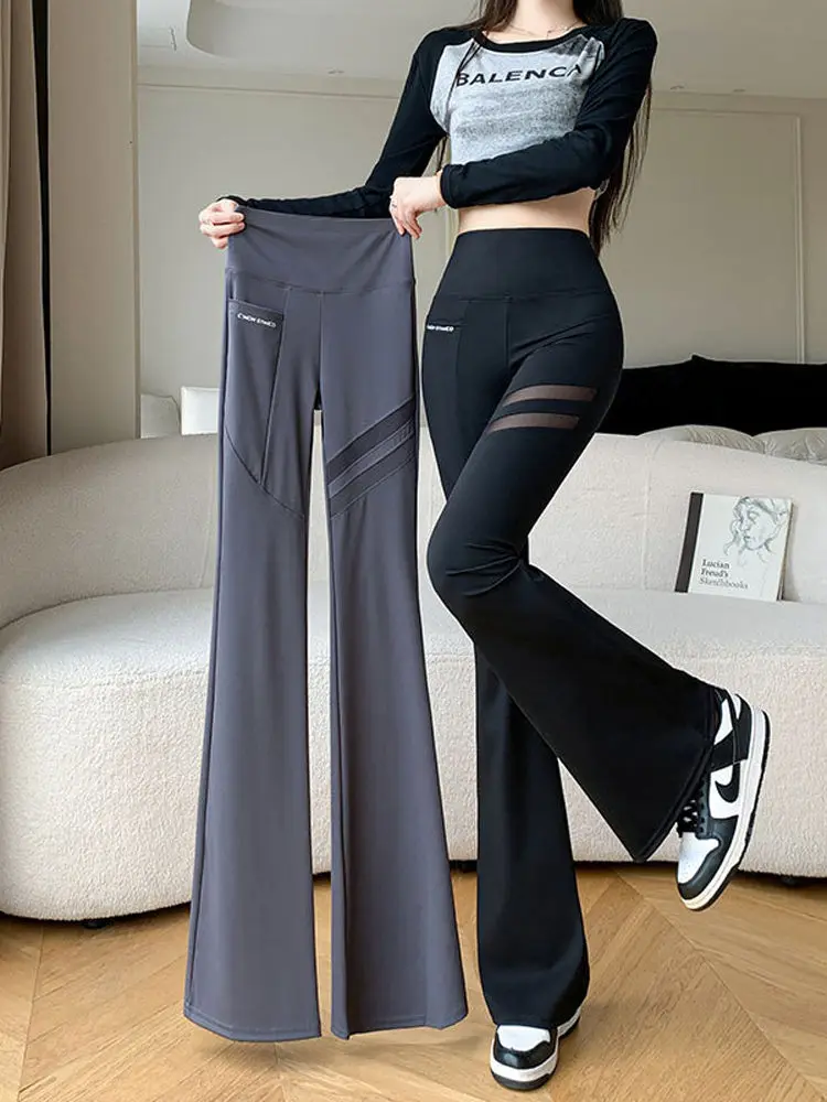 

High Waist Ice Silk Thin Leggings Women's Spring Autumn Tight Fit Yoga Fitn High Hip up Long Pants Casual Trousers