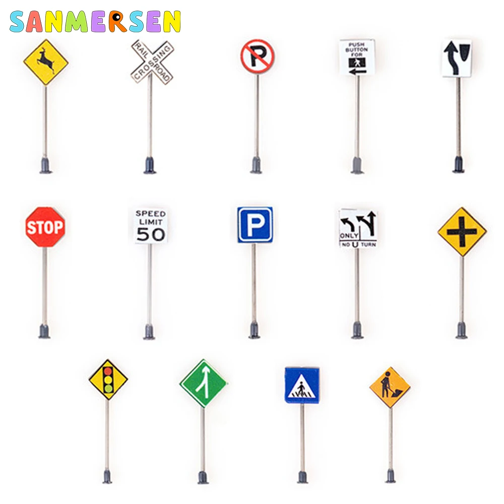 

14Pcs Traffic Road Sign Light Lamp MOC Block Brick Parts City Street View Building Accessories Toys for Play Cake Decorations