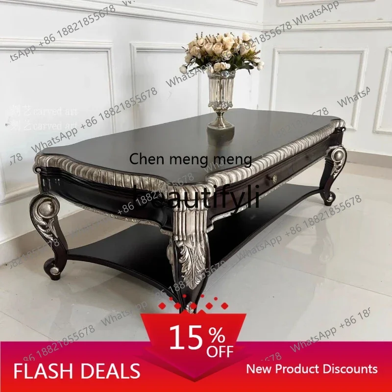 

11Household living room rectangular coffee table European French engraved drawing silver coffee table
