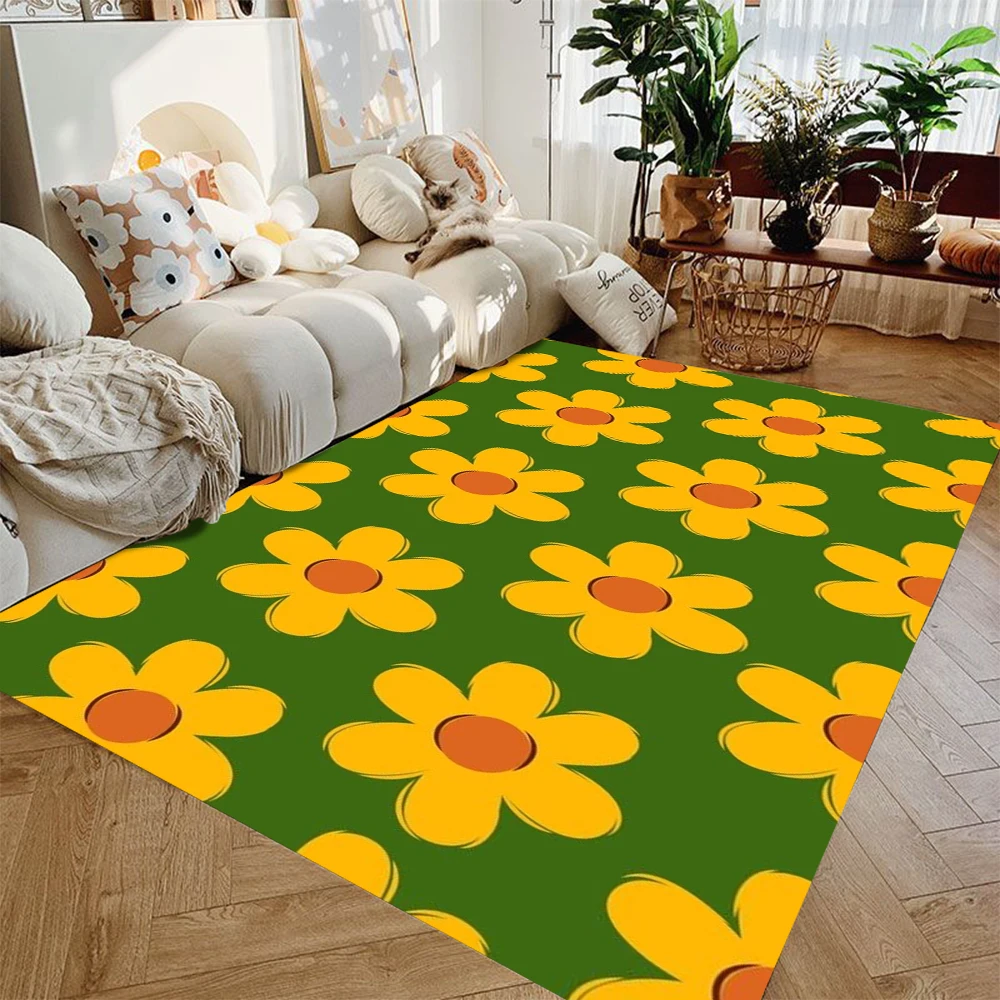Vintage Art Daisy Print Carpet Colorful Flowers Anti Slip Large Floor Carpet Indoor Home Decoration Mat Carpets for Living Room
