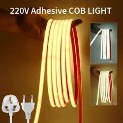 AC220V Adhesive COB Strip Light 240LEDs/m Waterproof Neon Tape EU/UK Plug For Garden Bedroom Kitchen Lighting Warm/Natural/White