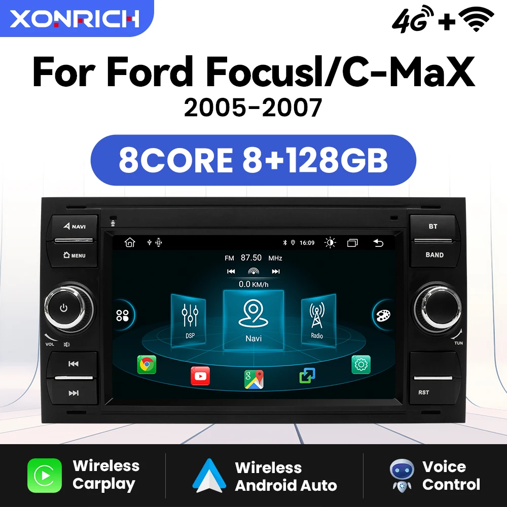Wireless Carplay For Ford Focus Mondeo Fiesta Transit Kuga C-Max S-Max Galaxy Android GPS Multimedia 2Din 8GB+128GB Autoradio