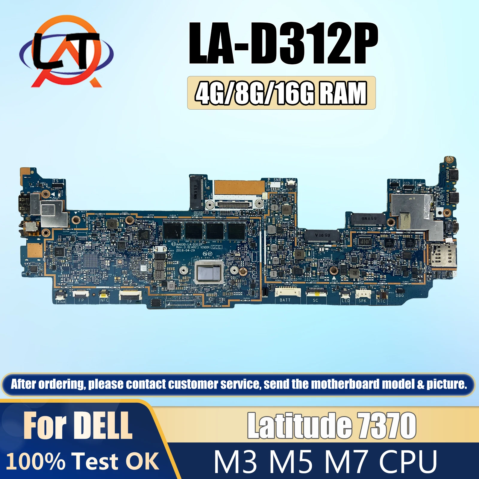 

AKEMY For Dell Latitude 13 7370 Notebook Motherboard CN-08NRWR 8NRWR LA-D312P Mainboard With M3 M5 M7 CPU 4G/8G/16G RAM