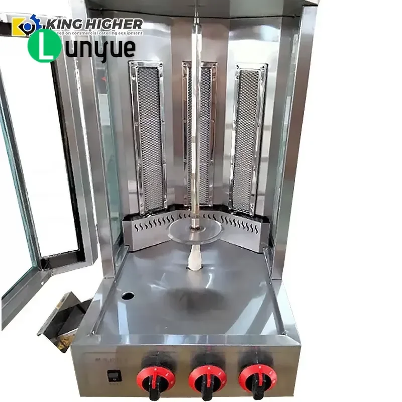 Commercial Stainless Steel Gas Shawarma Machine 3 Burner Vertical Broiler for Turkey Kebab Maker Restaurant Kitchen Equipment