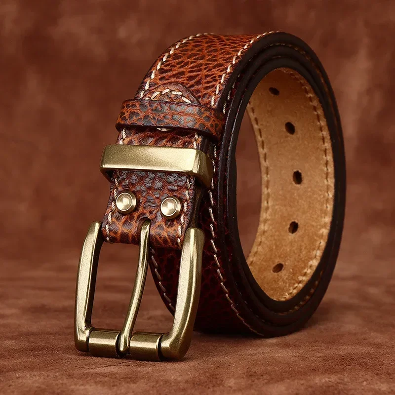 3.8cm Thick Wild Cowskin Men Belt High Quality Genuine Leather Brass Buckle Retro Strap Male Jeans Luxury Designer Belts for Man