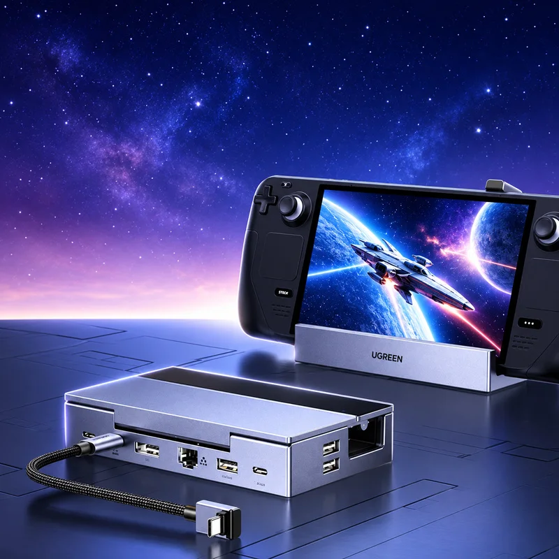 UGREEN 55733 9-in-1 Steam Deck Dock, DP 1.4 4K 120Hz, 100W PD Input, 10Gbps USB-C/USB-A, Gigabit Ethernet, SD/TF