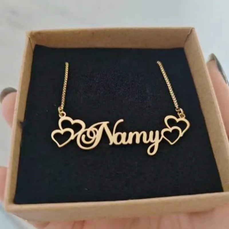 

LeeChee четыре сердца форма индивидуальное имя ожерелье из нержавеющей стали коробка-цепочка кулон подарок на годовщину для девочки