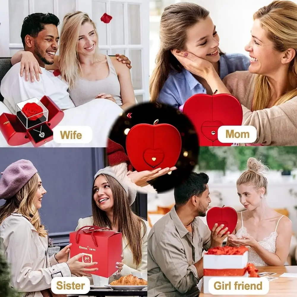 جديد رومانسي أنا أحبك قلادة فريدة من نوعها شكرًا مجوهرات زهرة الورد أبل شكل مجوهرات هدية صندوق عيد الحب