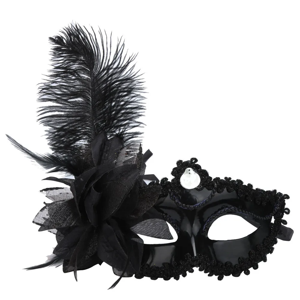 Halloween Ostrich Feather Princess Mask Masquerade Feather Masks Halloween Prom Party Half Face Mask Costume Accessories