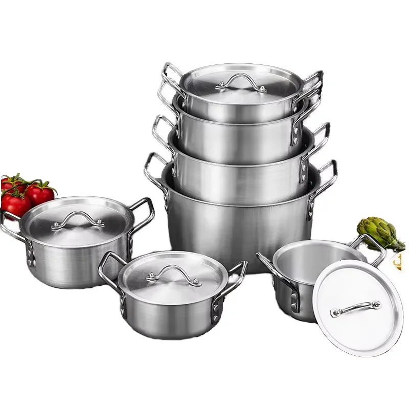 7-Piece Classic Heavy Duty Durable Aluminum Metal Oven Safety Cookware Set Cookware Soup Pot