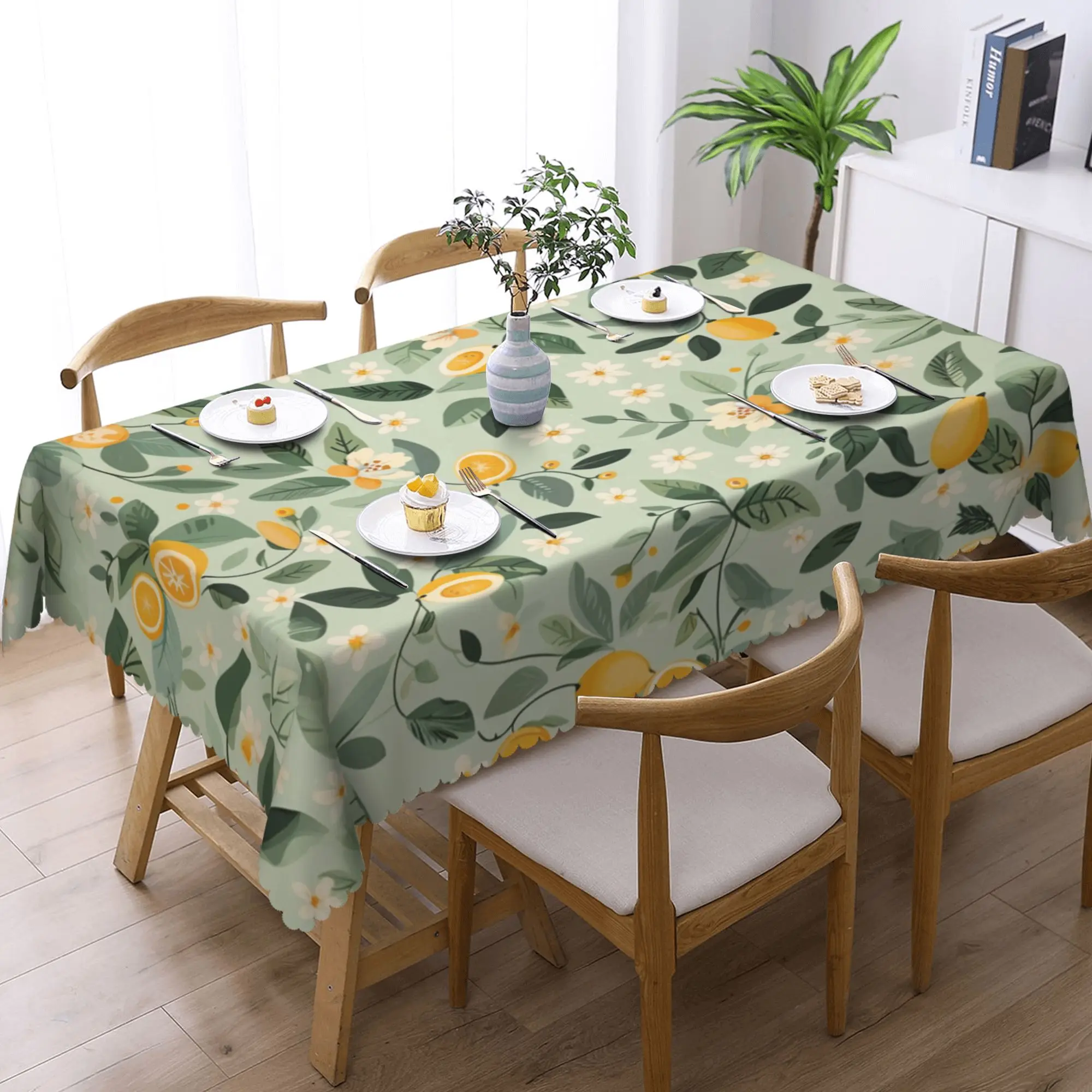 1 Piece, Fresh and Simple Lemon Print Tablecloth, Embossed Edges, Round/Rectangular Tablecloth, Suitable for Home Kitchen, Living Room Dining Table, Balcony Coffee Table, Holiday Party Tabletop Decoration Tablecloth, Outdoor Picnic Decoration, Coffee Table Tabletop Decoration Tablecloth Table Cover, Perfect Holiday Gift, Suitable for Spring, Summer, Autumn, and Winter-H007