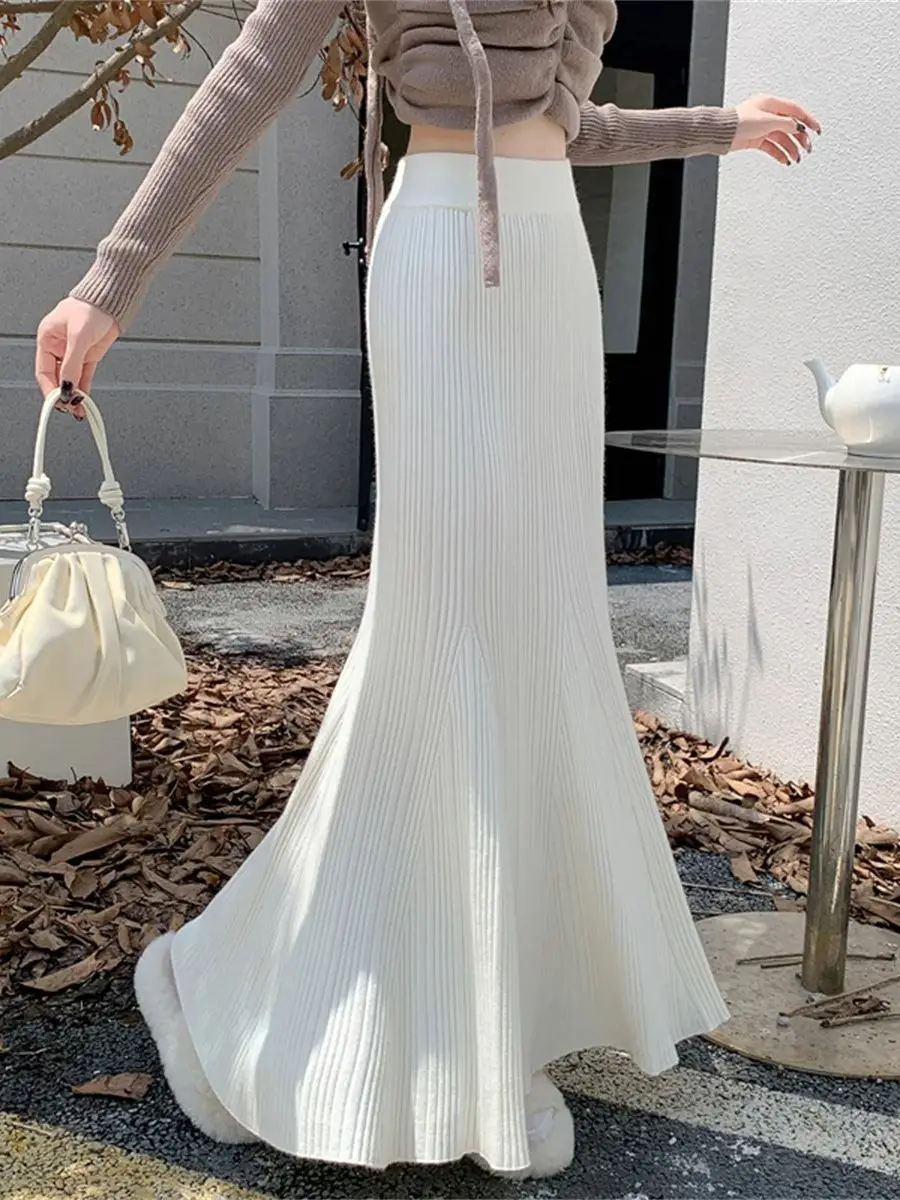 Jupe queue de poisson taille haute pour femmes, tricotée douce, moulante, tricot élégant pour l'automne et l'hiver, couleur unie, Design sauvage, nouveau