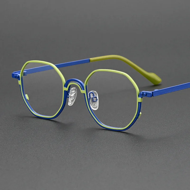 Vintage Two-color Patchwork Glasses Frame Men for Small Face Metal Polygonal Eyeglasses Frames Women Prescription Myopia Reading