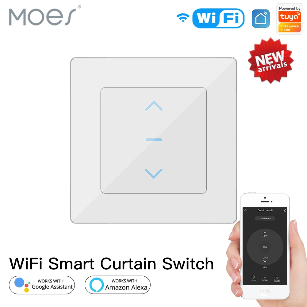 

New WiFi Smart Curtain Switch Touch Design for Motorized Curtains and Roller Blinds work with Tuya Smart Life App Alexa Google