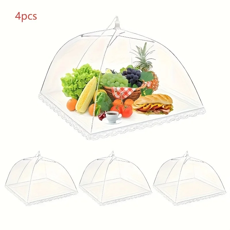 4Pcs Pop-Up Mesh Foldable Washable Dustproof Food Protector Tent For Picnic Camping BBQ Party Breakfast Anti Fly Food Net Cover