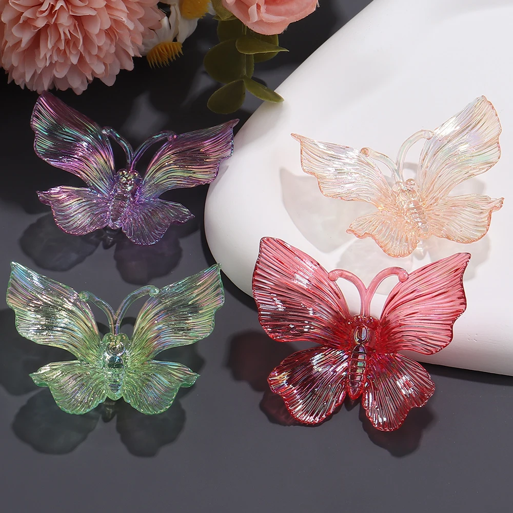 10pcs/lot  Transparent AB Color Acrylic Large Butterfly Charms No Hole Loose Beads for DIY Crafts Decoration Jewelry Making ﻿
