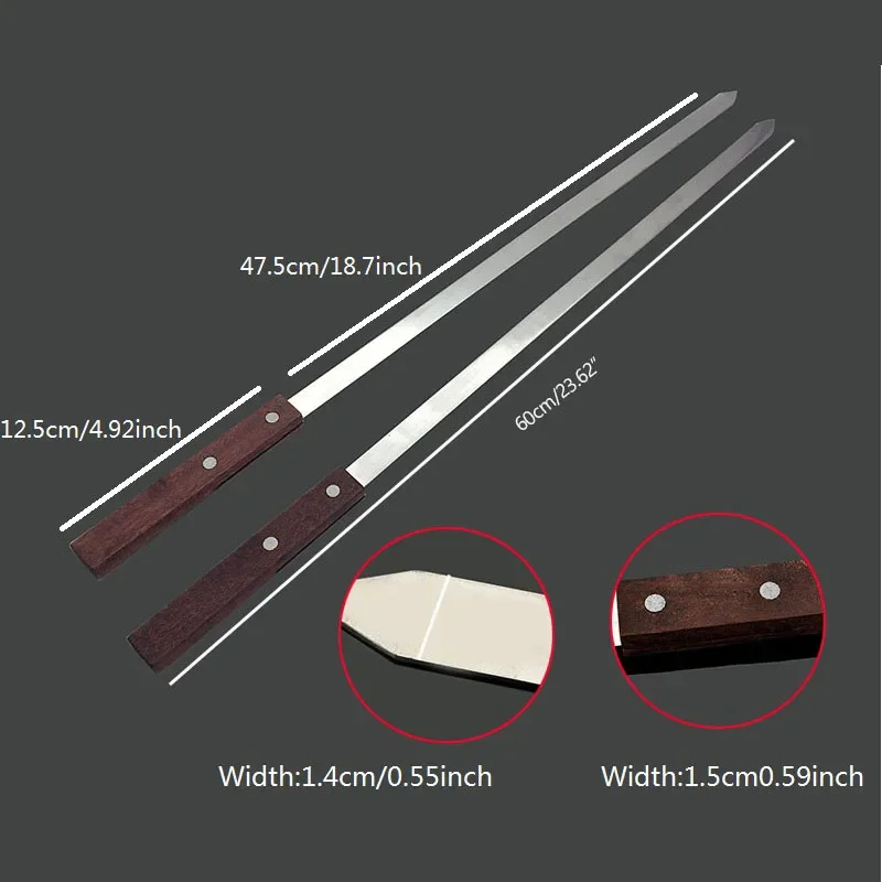 60cm 23.6'' Large BBQ Grills Skewers Long Handle Barbecue Fork Stainless Steel Brazilian Style Shish Kebab Turkish BBQ Skewer
