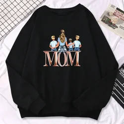 Loose Maycaur Women's Sweatshirts Cartoon Mom with Son Graphic Hoodies Fashion Print Casual Woman Ladies Female Y2K Clothes