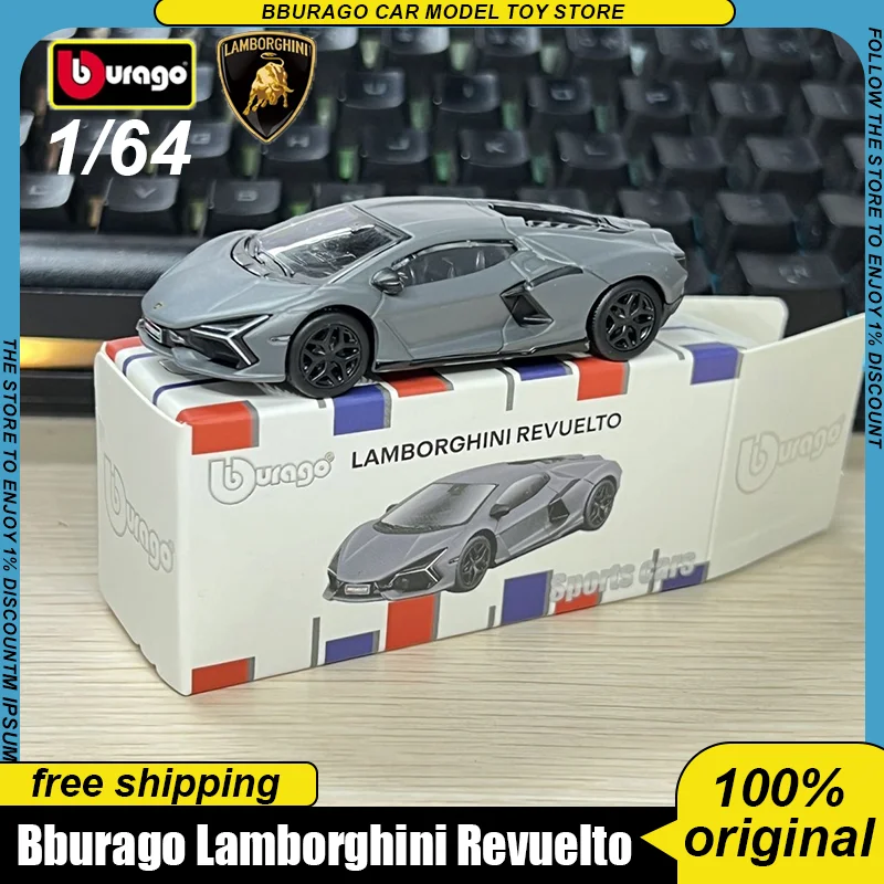 

New In Stock Bburago 1:64 Lamborghini Revuelto Car Alloy Miniature Diecast Model New Color Grey Car Ornaments Custom Toys Gift