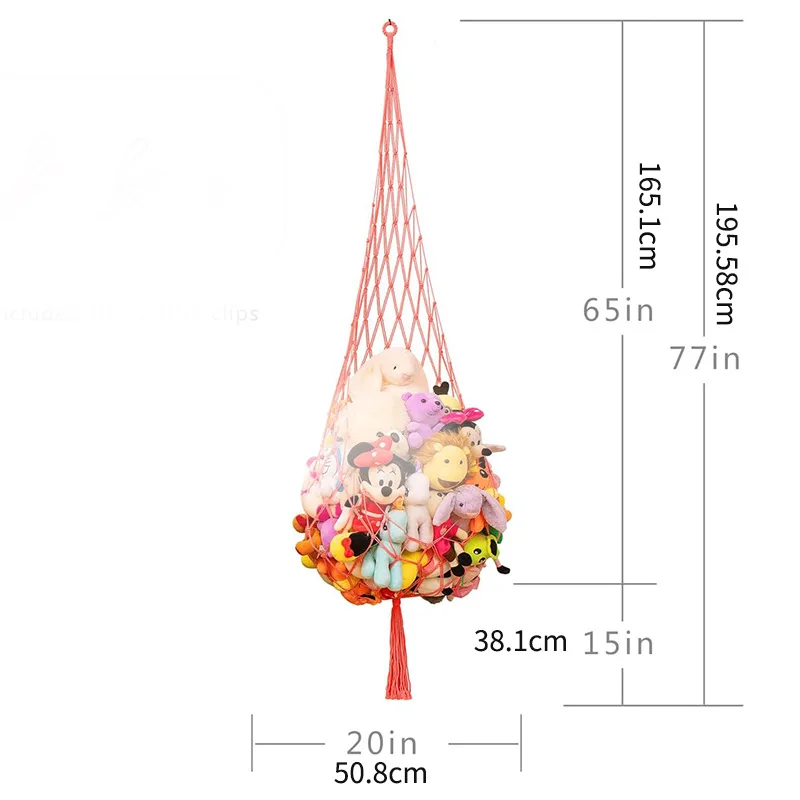 1pcs Hanging Toy Storage Cotton Rope Hanging Net Hand-woven Plush Toy Storage Net Bag Bohemian Toy Hammock