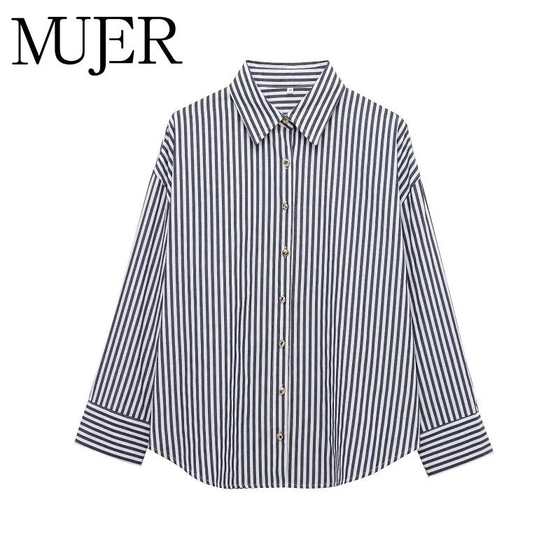 

MUJER Striped Shirts and Blouses for Women Button up Oversize Shirt Women Long Sleeve Casual Shirts Woman Summer Tops Woman 2025