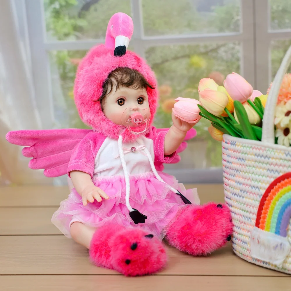 Cloveray 44cm Full Body Vinyl Realistic Reborn Baby Doll 18 inch Lifelike Flamingo Vinyl Doll Handmade High Color Toy Kid Gift