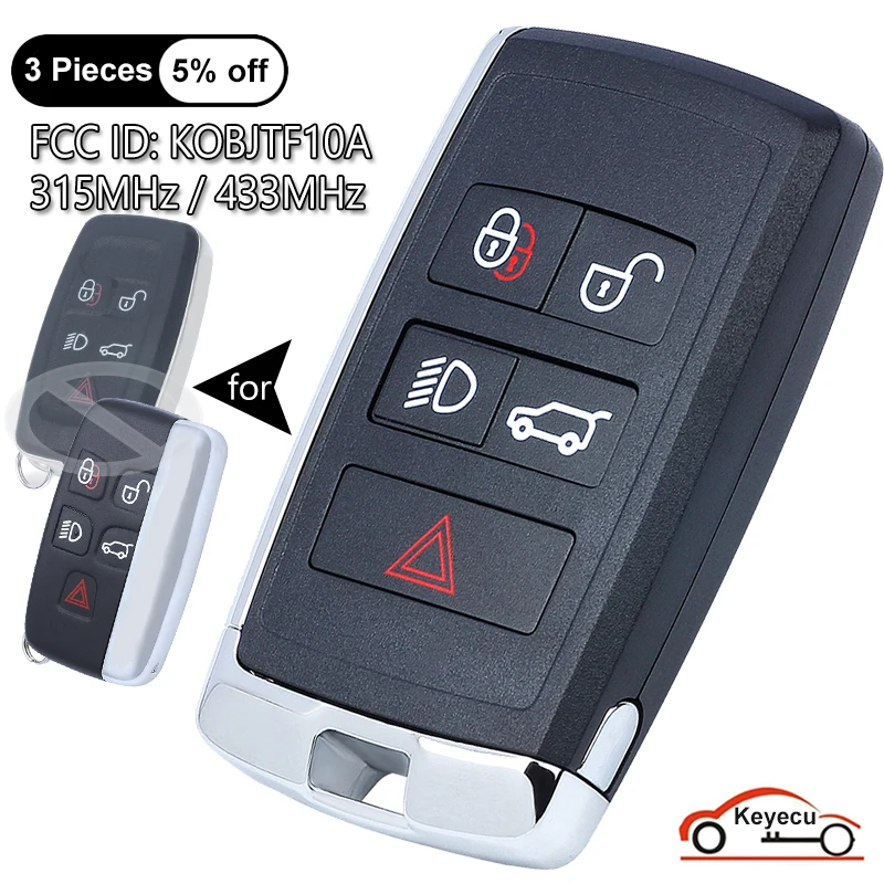 KEYECU 5Buttons 315MHz 433MHz ID49 Chip for Land Rover LR2 LR4 Range Rover Evoque Sport Discovery Smart Remote Key Fob KOBJTF10A