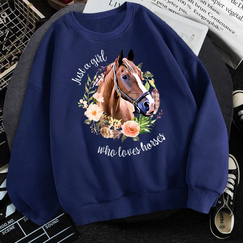 

Just A Girl Who Loves A Horse Y2k Hoodies Flower Horse Long Sleeves Women Men Casual Long Sleeves High Street Tracksuit Sweater