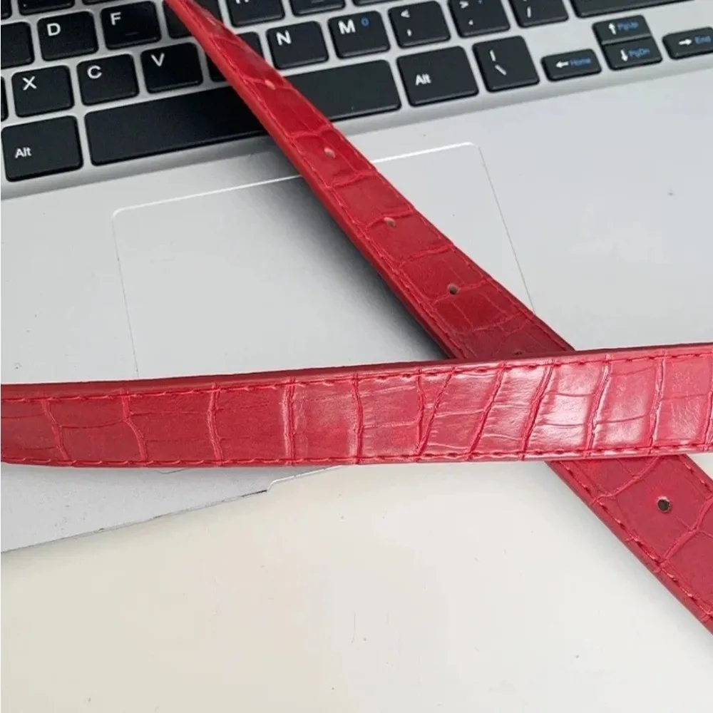 Retro PU Jeans Belt Red Crocodile Patterned Needle Buckle Belt Women's Waistband Decoration Belt