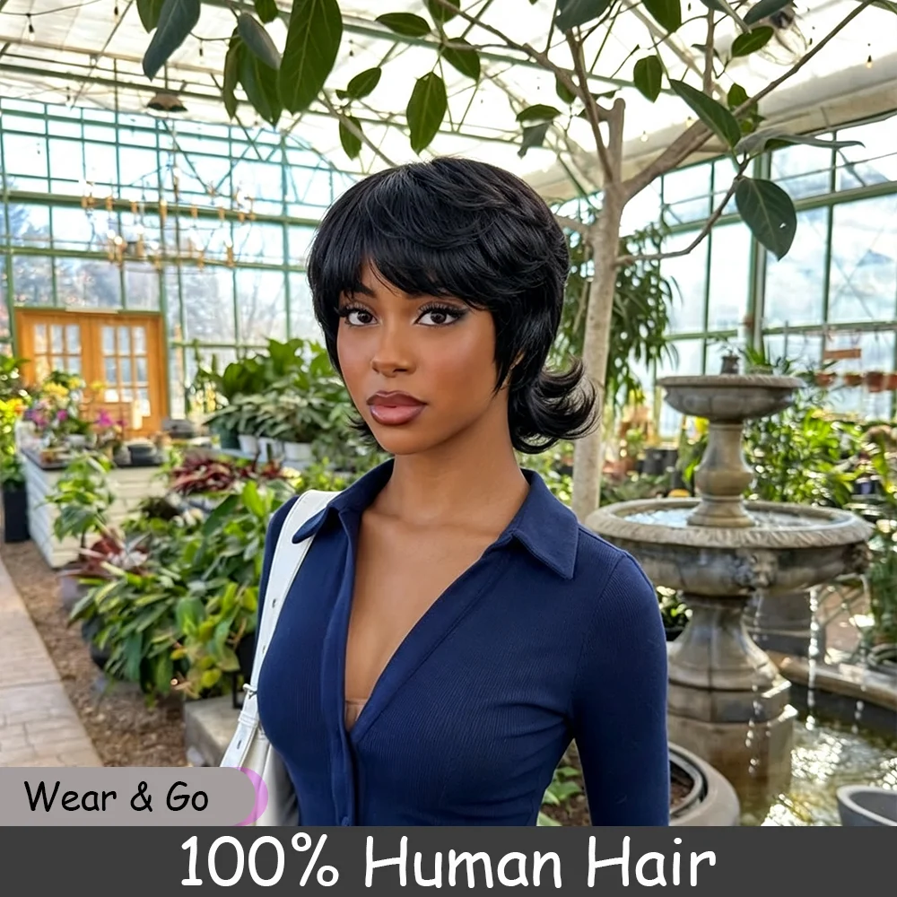 Human Hair Wigs - Wig Wanita Hitam Model Wolf Cut