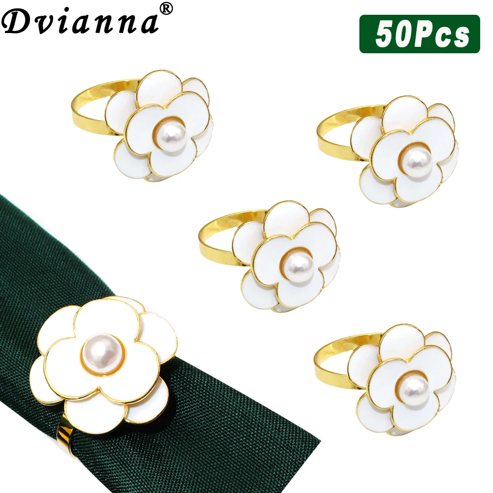 50Pcs Christmas Flower Napkin Rings for Wedding Party Holiday Banquet Christmas Dinner Delicate Serviette Buckles Decor Favor