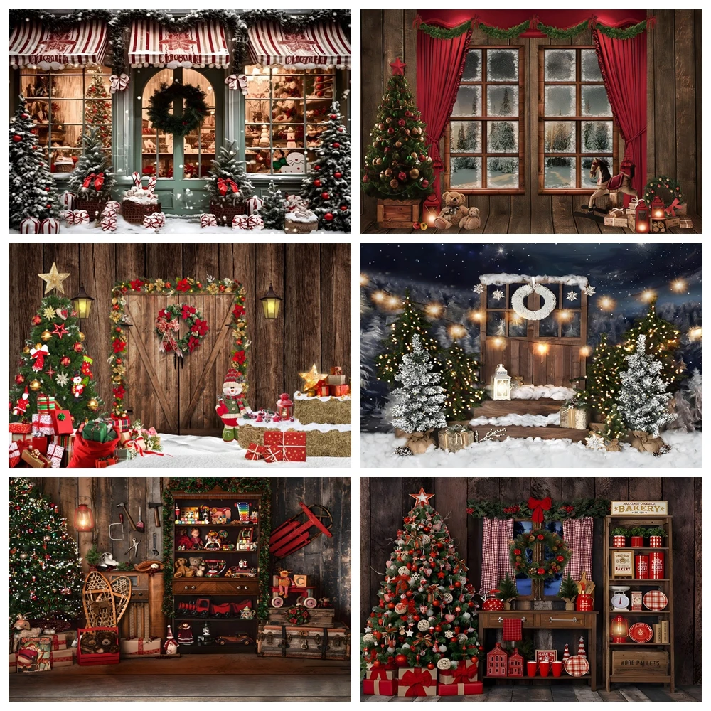 Christmas Backdrops Xmas Winter Snowman Window Burning Fireplace Family Portrait Photography Background Decor Photo Studio Props