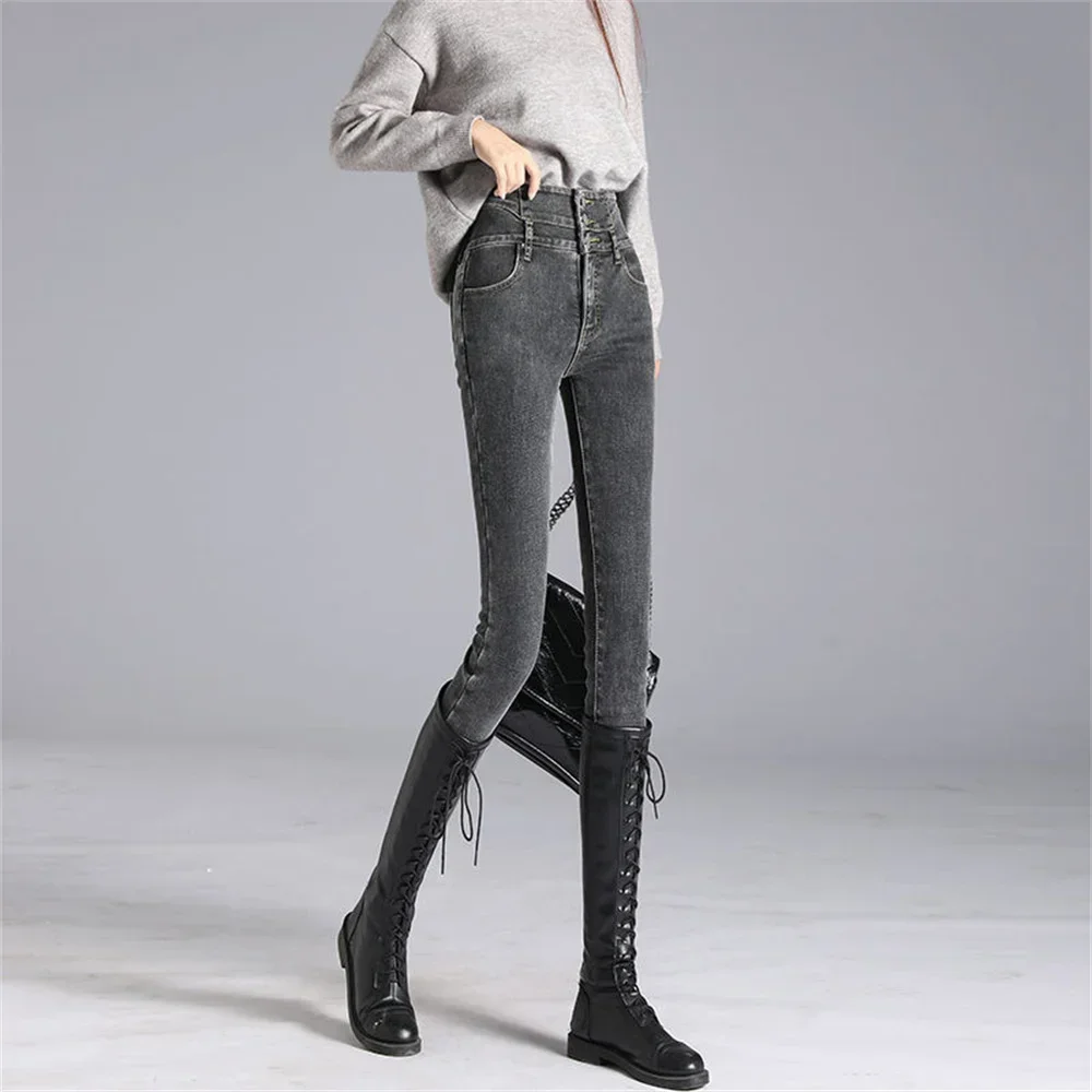 Winter Mid Waist Skinny Warm Jeans Women Plus Velvet Ankle Length Vaqueros Casual Thick Pencil Pants women Fleece Denim Trousers