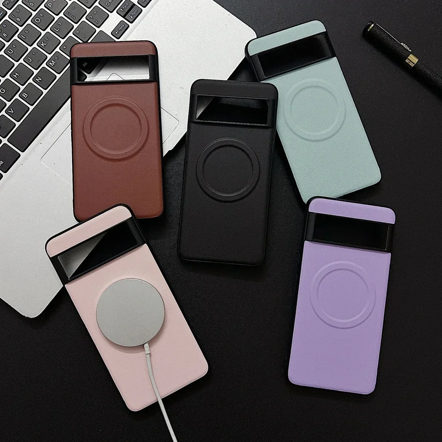 

Business Luxury Leather Texture Magnetic MagSafe Case for Google Pixel 9 8 7 6 Pro 8A 7A 6A 5A Wireless Charge Plain Cover