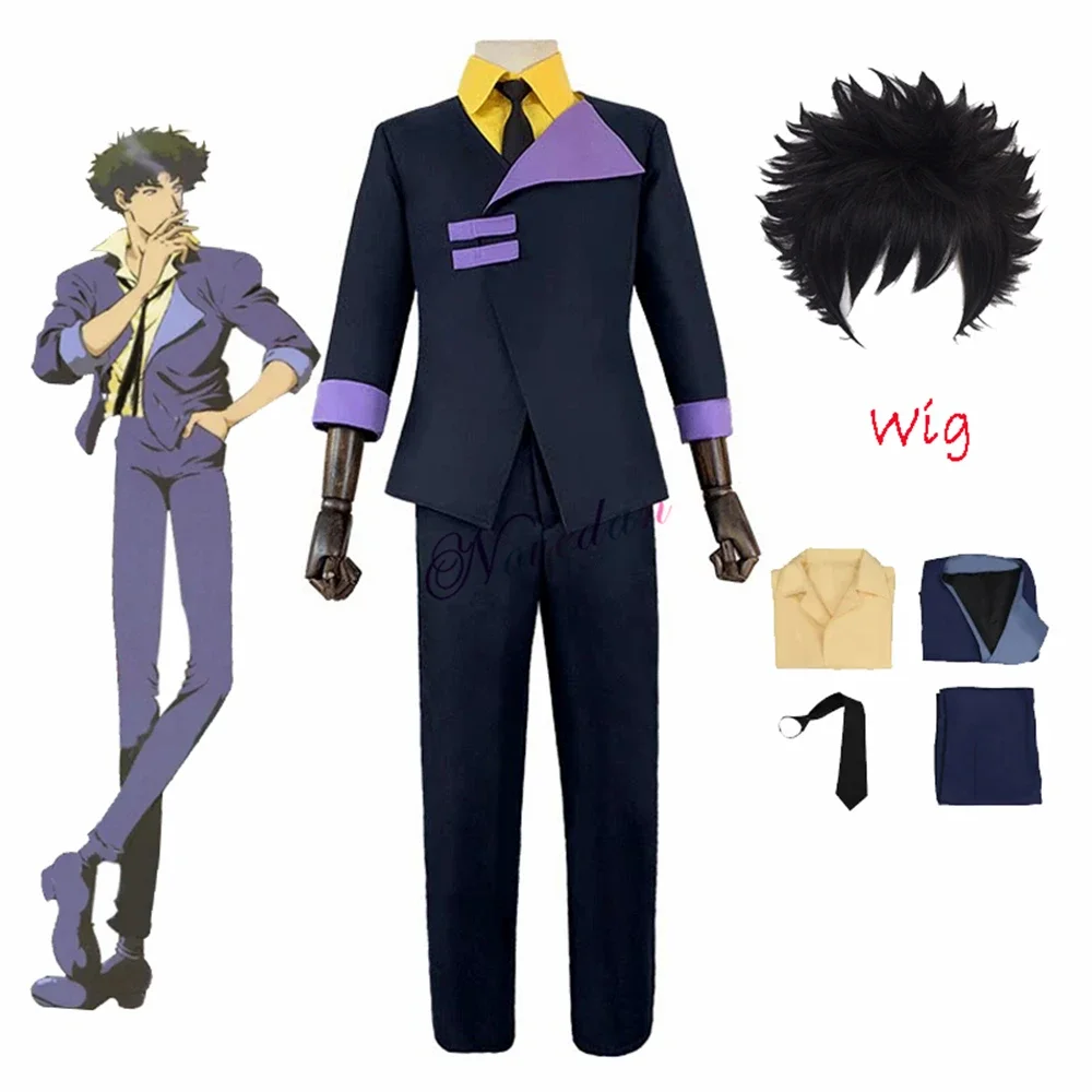 Traje de Cosplay de Anime Cowboy Bebop Spike Spiegel para hombres y mujeres, Blazer, uniforme, peluca, traje de fiesta de Carnaval de Halloween