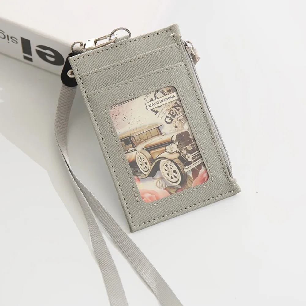 

School Use PU Leather Card Badge Holder Neck Lanyard Zipper Pocket Student Card Bag Wallet Coin Purse ID Card Holder Men Women