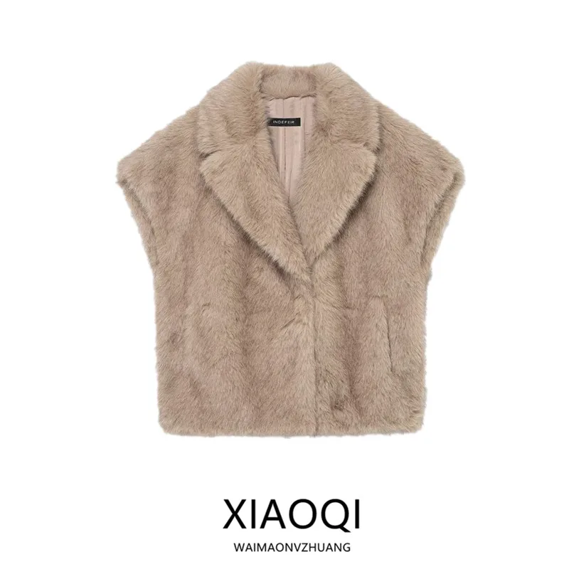 

2025 Winter New Women's Faion Synthetic Fur Effect Vest Versatile Design Commute Sle ort Length Single Button Pure Color