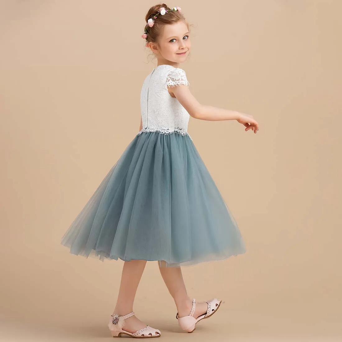 YZYmanualroom Lace Tulle Flower Girl Dress A linha Colher Chá-Comprimento 2-15T