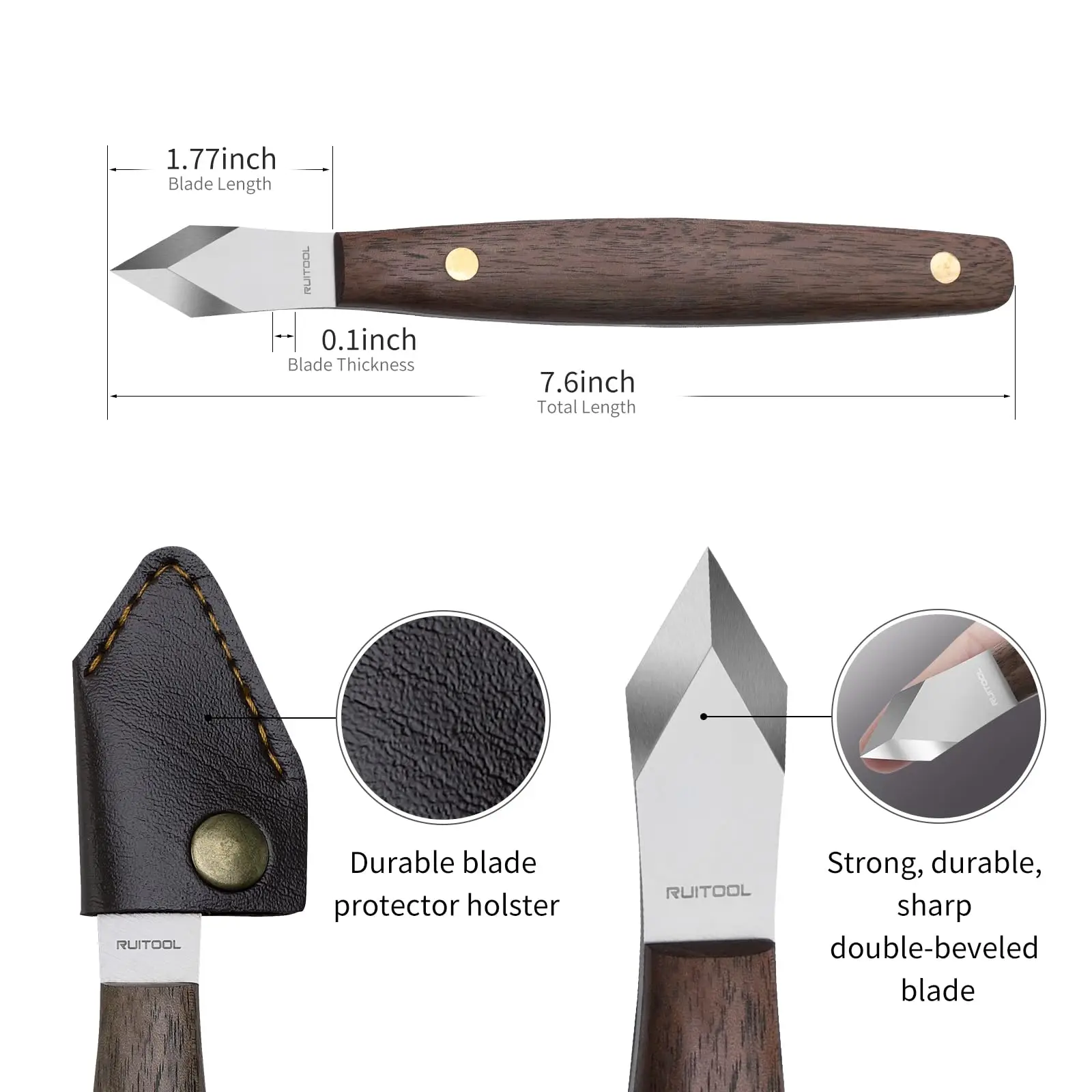 RUITOOL Marking Knife High Carbon Steel Woodworking Scribe 7.6 Inch Double Beveled Blade with Wooden Handle and Leather Sheath