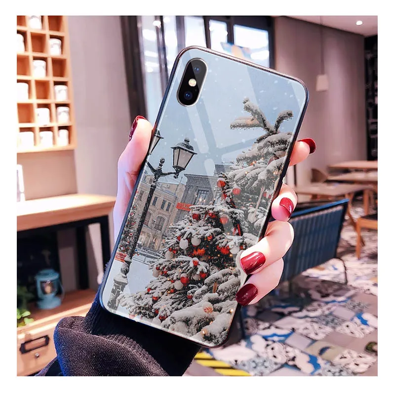 Santa árvore de natal caso de telefone vidro para iphone 17 pro max ar 17 16 15 14 13 pro max 15 16 pro 15plus caso