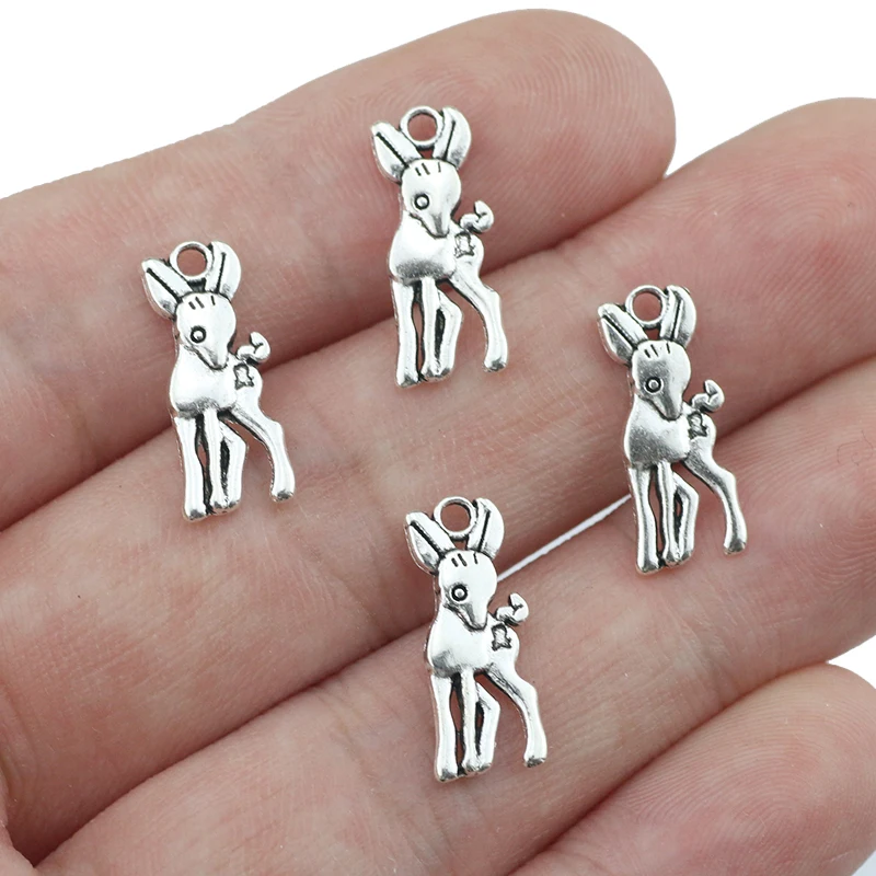 40 Pieces 17x7mm Antique Silver Color Deer Charms Animal Bracelets For DIY Jewelry Making 1089